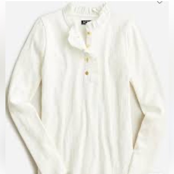 J. Crew Tops - NWT-J.Crew Ruffle Collar Henley Cream Ribbed Long Sleeve Top Hold Buttons